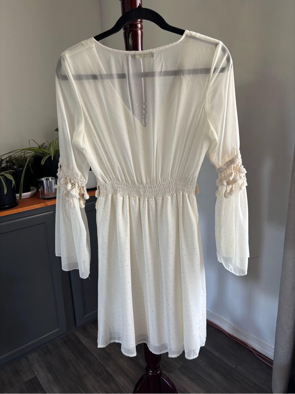 Ivory Bell-Sleeve Tassel Trim Dress - Picture 5 of 6